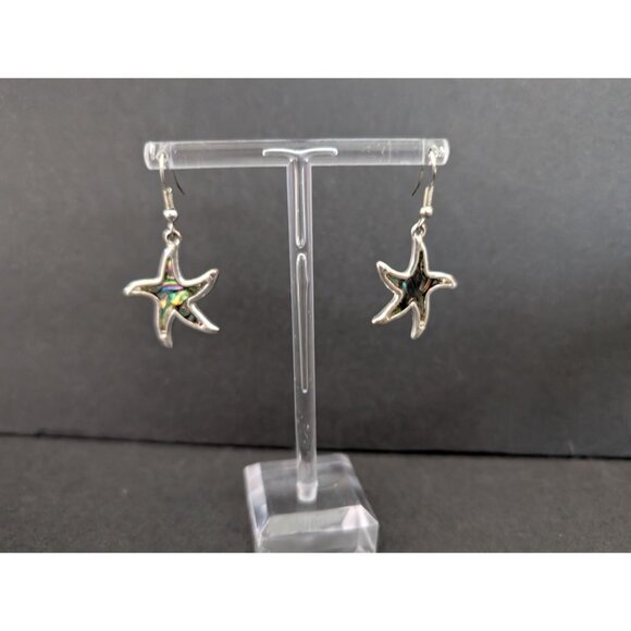 Starfish Drop Earrings With Abalone Inlay On Silver-Tone Hooks - Picture 2 of 4
